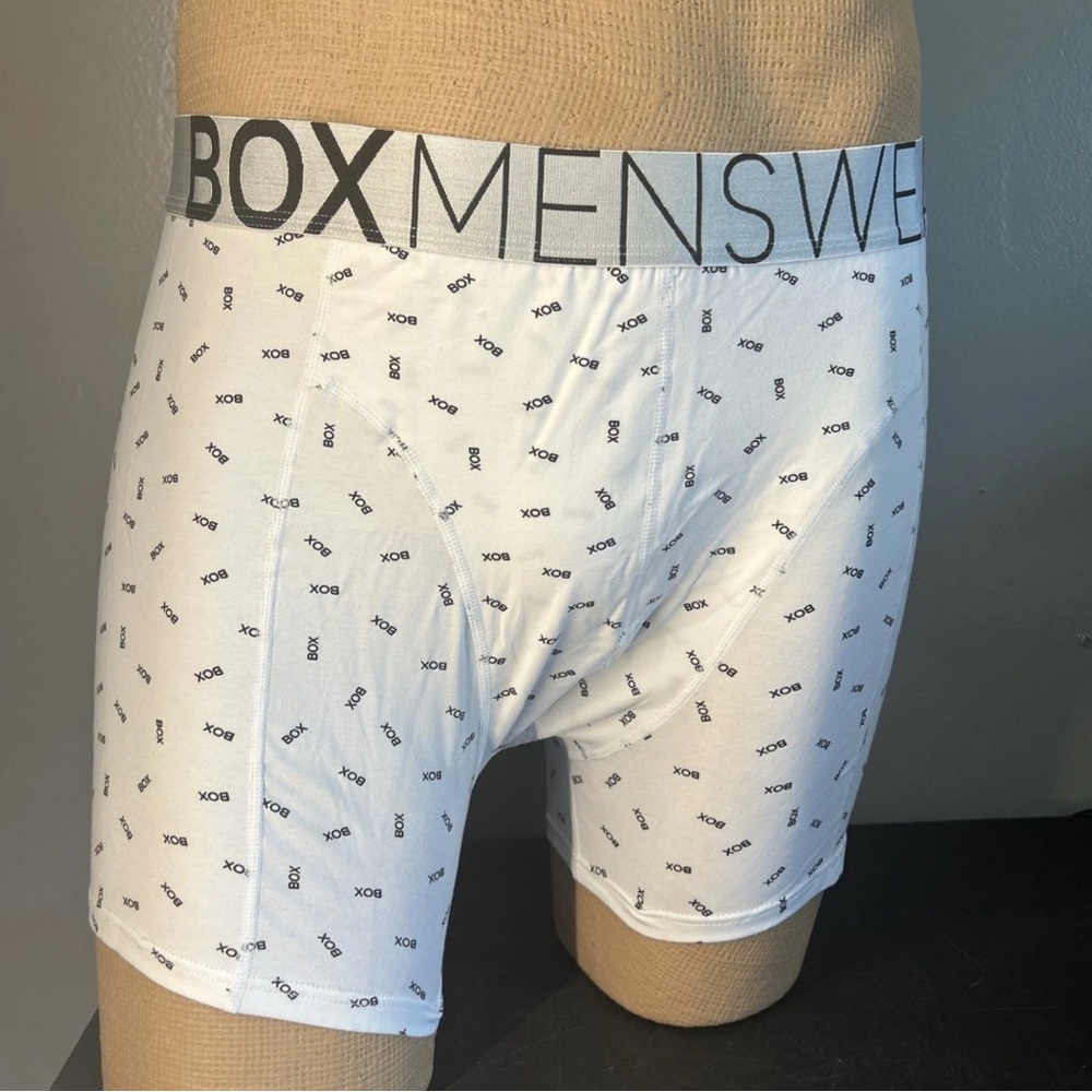 New Box Menswear  Boxer Trunks, White Scatter logo, Extra Large
